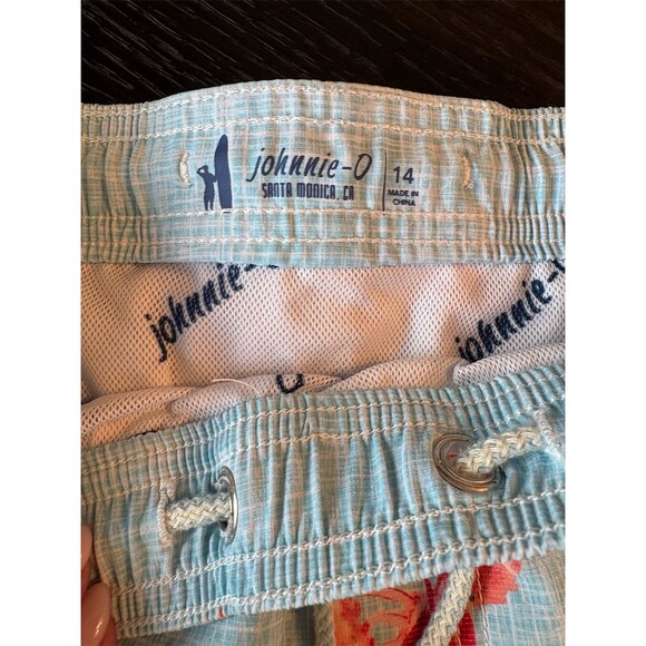 johnnie-O Boys Board Shorts Swim Trunks Blue Crawfish Lobster Print 14 - Picture 4 of 8